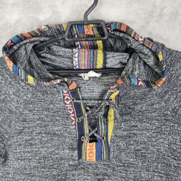 Womens Skönahet Black Native Boho Hoodie Sweatshirt V Neck Tie Long Sleeve XL - Picture 4 of 11